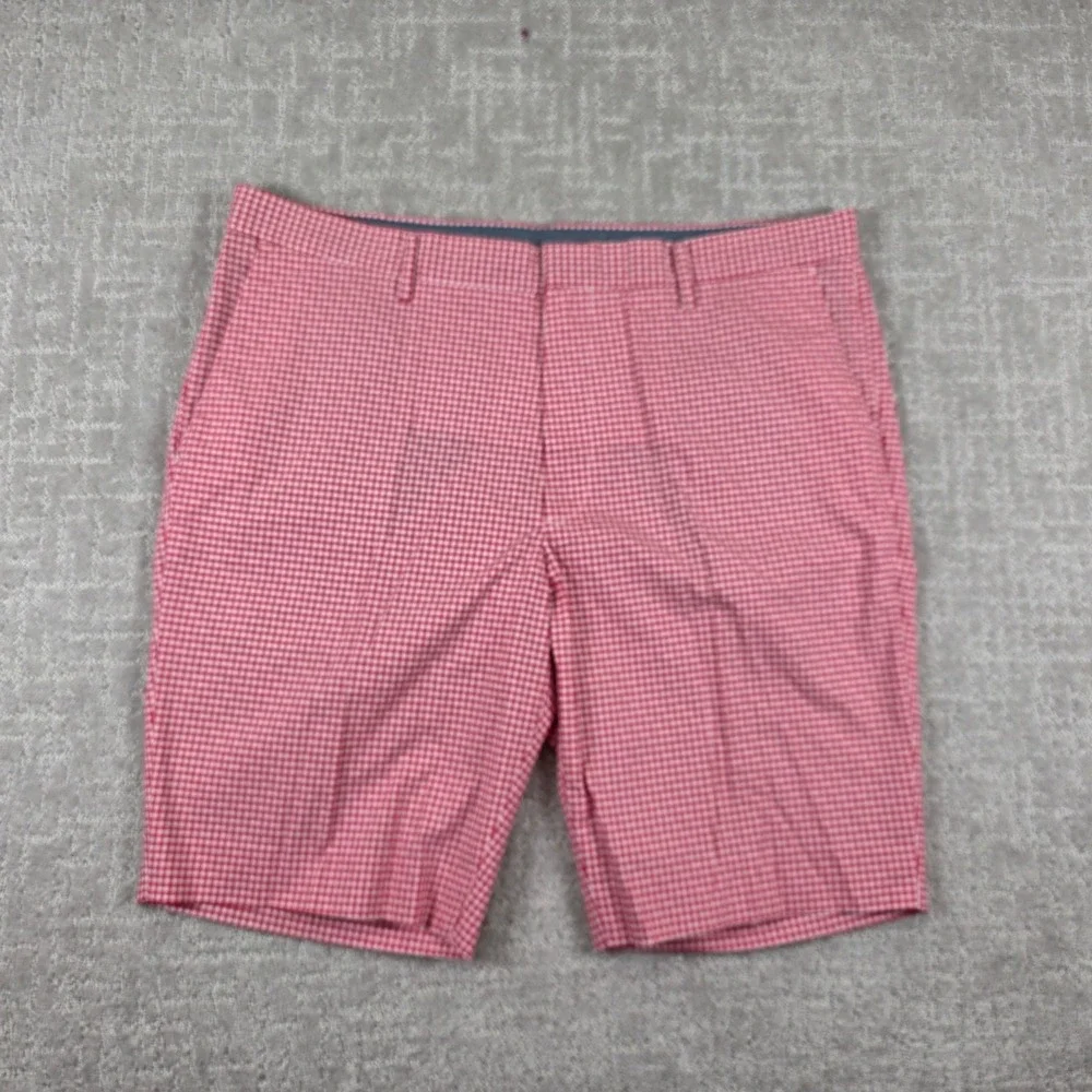 Uniqlo Mens Red White Gingham Shorts XL Waist 38 Stretch Flat Front Preppy NWOT